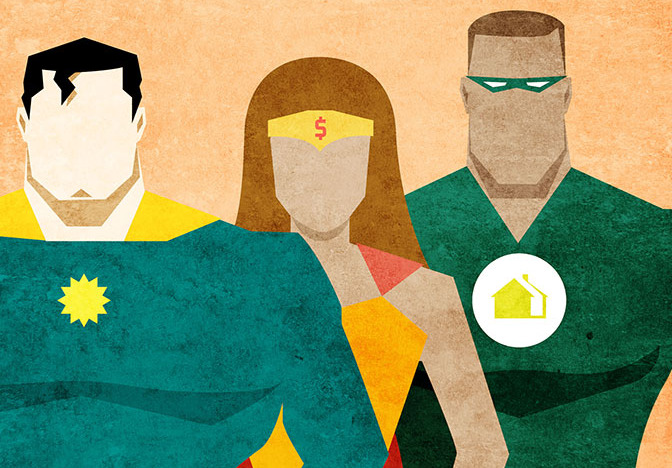 Graphic of three superheroes